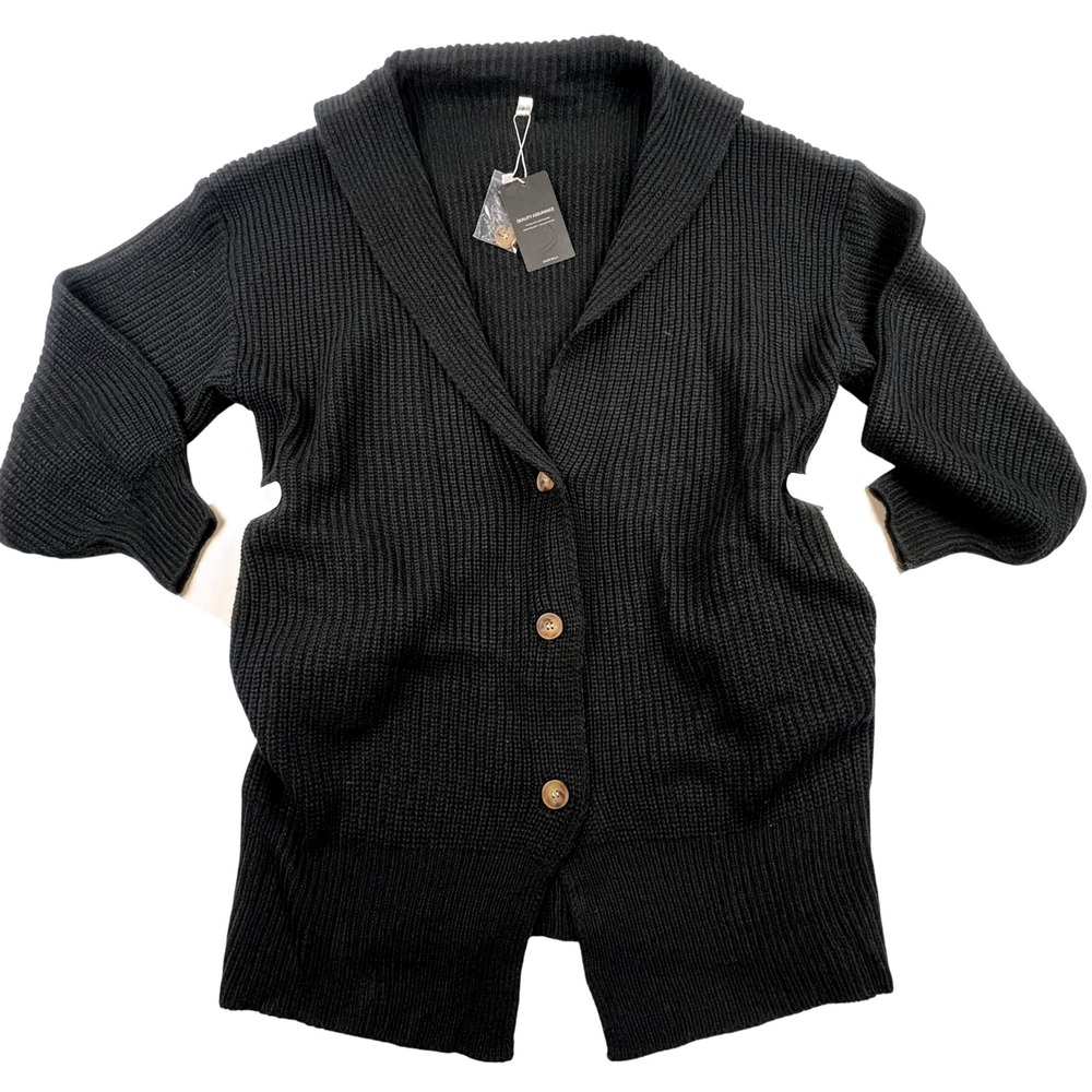 DeepSelf Black Knit Cardigan Women S Button Front Shawl Collar Capsule Wardrobe‎